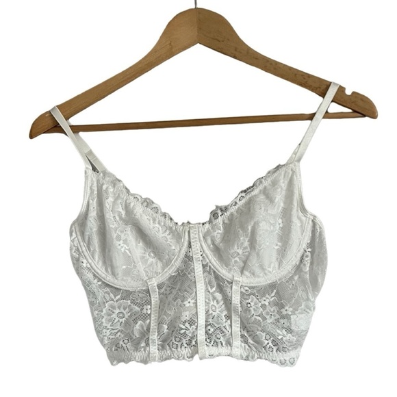 New Without Tags Cream Ladies Floral Lace Sheer Longline Crop Cami Top L… - Picture 1 of 2